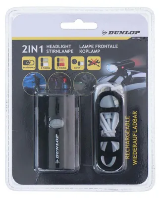 Obrázek produktu pro Svítilna na přilbu Dunlop - Dobíjecí včetně kabelu - Červené/bílé světlo - 3 barevné režimy - Snadná montáž