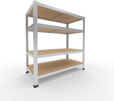 Zdjęcie produktu dla Półka magazynowa o wymiarach 100x100x50 cm, ocynkowana, z 4 półkami, wytrzymująca obciążenie 175 kg na każdą półkę