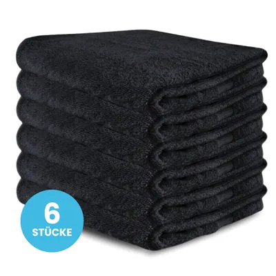 Produktbild von Unyqoos® 6er-Set Badetücher Schwarz – 70 x 140 cm, 100% Baumwolle, 500 g/m², dick, weich & schnelltrocknend für Bad, Sauna, Pool und Sport