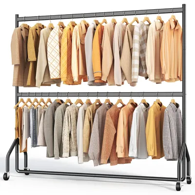 Produktbild von HOKEEPER Schwerlast Kleiderständer auf Rollen,Kleiderstange Doppelt Metall für Hängende Fahrbarer Klamotten Closet Garderobe Rack, 180x46x220cm