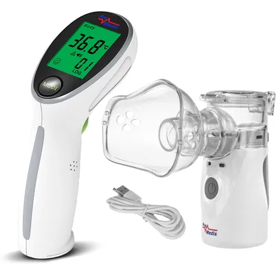 Zdjęcie produktu dla Przenośny / ręczny bezprzewodowy inhalator Promedix, zestaw, maski, PR-835 + bezdotykowy termometr medyczny na podczerwień Promedix PR-960