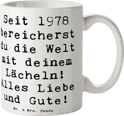 Produktbild von Mr. & Mrs. Panda Kaffeebecher Spruch 1978 Geburtstag - Weiß - Geschenk, Geburtstagsgeschenk, Teetasse, Tasse, milchkaffeetasse, Becher, Jubilar, Frühstücksbecher