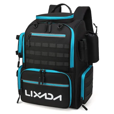 Produktbild von Lixada Angelrucksack Wasserdichte Aufbewahrungstasche fuer Angelgeraete mit 4 Faechern und Regenschutz