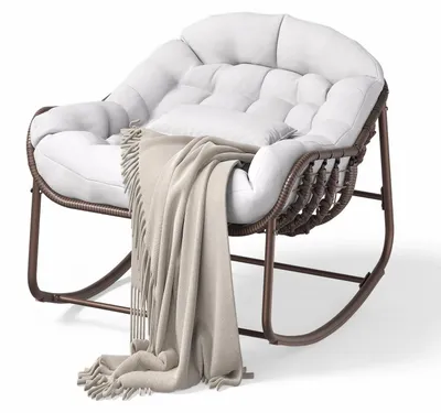 Produktbild von Papasan Sessel - Outdoor Schaukelstuhl - XXL Loungesessel - Dickes wasserabweisendes Sitzkissen - Stabiler Metallrahmen - Rattan Balkonstuhl - Beige