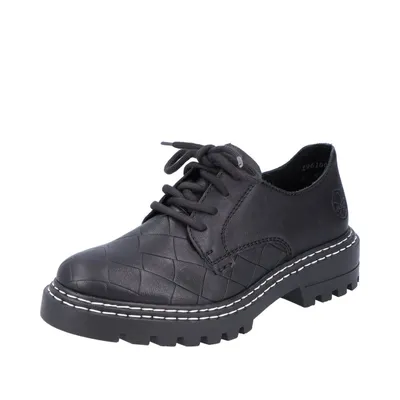 Produktbild von Rieker Damen Schnürschuh Halbschuh Bulky Sohle Kontrastnähte Flechtoptik Z9610, Größe:38 EU, Farbe:Schwarz