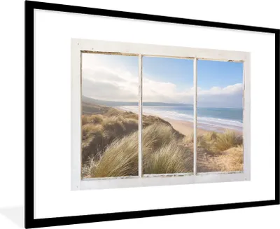 Produktbild von MuchoWow® Gerahmtes Poster Aussicht - Strand - Meer 90x60 cm - Poster mit Schwarzem Bilderrahmen Wandposter Rahmen Foto Bilder - Wanddekoration - Fotos