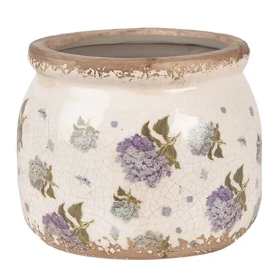 Zdjęcie produktu dla Clayre & Eef Doniczka Ø 12x10 cm Beżowo-niebieskie ceramiczne kwiaty