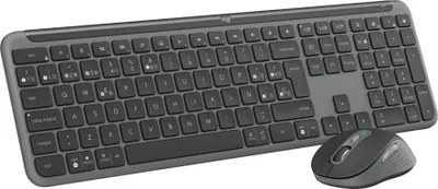 Produktbild von Logitech Signature Slim Combo MK950, Kabellos, RF Wireless + Bluetooth, Scherenschalter, QWERTY, Graphit, Maus enthalten