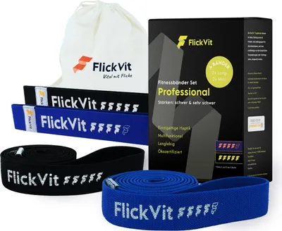 Produktbild von FlickVit Fitnessbänder Set- Professional (4 & 5), Fitnessband Stoff, Klimmzugband, Widerstandsbänder Set, Widerstandsband, Gummiband Sport, Terraband Set