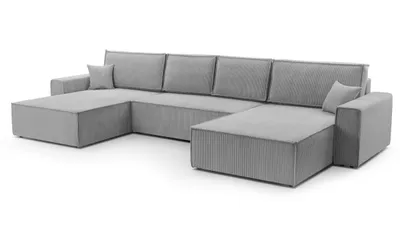 Image de AX LIVING Canapé gris clair en forme de U avec fonction sommeil - Cedria U 389cm