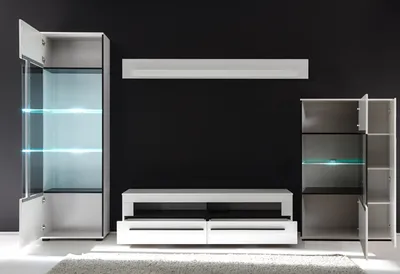 Produktbild von Wohnwand Anbauwand Cantara mit LED-Beleuchtung weiß 330cm 4-teilig