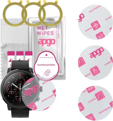 Produktbild von apgo 3 Stück Schutzglas, klar, kompatibel mit Amazfit Stratos Plus Smartwatch, Hybrid 8H, Ersatz für Hartglas, Displayschutzglas, Bildschirmschutz, Displayschutz, kratzfest