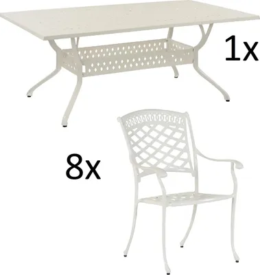 Produktbild von Inko 9-teilige Sitzgruppe Alu-Guss weiß Tisch 215x107x74 cm cm mit 8 Sesseln