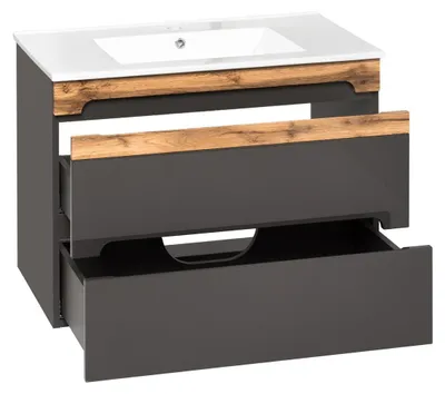 Produktbild von Badmöbel Set 80cm Waschbecken mit Unterschrank Waschtisch Schublade Hängeschrank