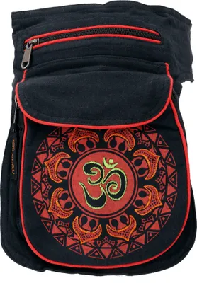 Produktbild von Stoff Sidebag & Gürteltasche Aum Mandala, Goa Gürteltasche, Bauchtasche - Schwarz/rot, Uni - Erwachsene, Baumwolle, 25*17*4 cm, Festival- Bauchtasche Hippie