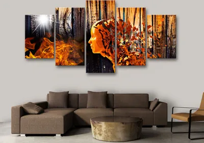 Produktbild von Akustikbild Gesicht Feuer 200x100 cm Bilder Akustikschaum Hochleistungsschallabsorber Schallschutz Leinwand 5 tlg Wandbild Raumakustik Schalldämmung a-A-0122-b-m