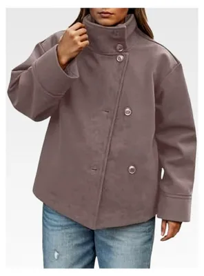 Produktbild von Wollmantel für Damen Zweireihiger Erbsenmantel mit Kapuze Wasserabweisend Klassischer Pfauenmantel Stehkragen Trenchcoat Einfarbig Übergangsjacke Wintermantel Winddichte Cabanjacke