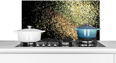 Produktbild von KitchenYeah®  Spritzschutz Küche - Küchenrückwand - Wandschutz für Herd und Spüle - Luxus - Glitzer - Gold - Design - Schwarz 90x45 - Alu-Dibond (Alternative zum Spritzschutz aus Glas) - Hitzebeständi