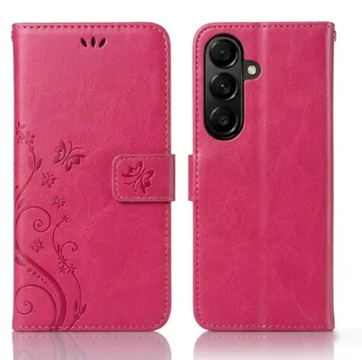 Produktbild von Handy Tasche für Samsung Galaxy S26 Schutz Hülle Handyhülle mit Blumenmuster Klapp Hülle mit Standfunktion und Kartenfächer Farbe: Pink