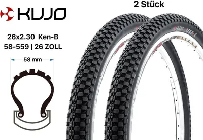 Produktbild von 2 Stück 26 Zoll KUJO Reifen SET 26x2.30 MTB Dirt Street Tire 58-559 black