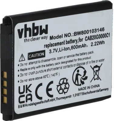 Produktbild von vhbw Akku Ersatz für Alcatel B-U9X, CAB20G0000C1, CAB30B4000C1, CAB3010010C1, CAB30M0000C1 für Handy Smartphone Telefon (600 mAh, 3,7 V, Li-Ion)