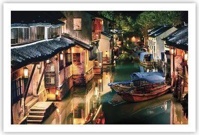 Produktbild von Poster - Poster ohne Rahmen - Chinesisch Stadt Nacht - 91,5x61 cm - Wand Bild - Wanddeko - Wandbilder - Kunstposter - Wandposter - Bilder - Kunstdruck - Wanddekoration - Wandbild - P2XAA91x61-4657