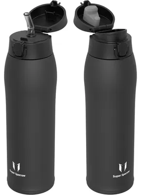 Produktbild von Edelstahl Thermosflasche 350ml-950ml BPA-frei Auslaufsicher mit 2 Deckeln Schwarz
