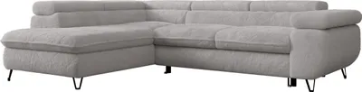 Produktbild von Ecksofa Sofa Aschgrau, Wohnlandschaft L-Form mit Schlaffunktion und Bettkasten, Schlafsofa mit Bettkasten, Sofa mit Einstellbare Kopfstützen, Peter L - Aschgrau Plüsch - Links Aschgrau