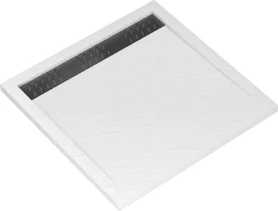 Image de Receveur en acrylique Blanc Effet Pierre 80x80x4cm + Grilles Linéaires Chrome et Gun Metal