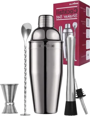 Immagine prodotto di Set da bar in acciaio inossidabile, 5 pezzi: shaker da 750 ml con beccuccio versatore, accessori da bar, pestello e misurino, ideale per gli amanti dei cocktail, regalo per uomo