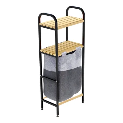 Obrázok produktu pre Stojan na bielizeň "Pello" s odnímateľným vreckom na bielizeň Kov Drevo 100 x 39 x 22 cm Prírodná / čierna