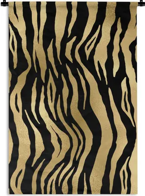 Produktbild von MuchoWow® Wandteppich Wandbehang Muster - Zebra - Gold 90x135 cm Tapisserie Dekoration Wandtuch - Baumwolle - Wandskulptur