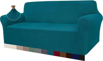 Produktbild von Unyqoos® Granbest dicker Stretch-Sofabezug 3‑Sitzer – stilvolle Jacquard‑Elasthan Sofahusse, Anti‑Rutsch, kratzfest, blaugrün, 185–235 cm