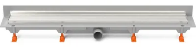 Productafbeelding van Chud?j vloerafvoer voor wandmontage, 450 mm, zijuitlaat D40, glanzende afwerking met roestvrijstalen frame, model CH 450 KN 2