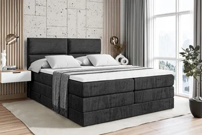 Produktbild von ALTDECOR Boxspringbett mit 2 Matratzen und Topper - 120x200 cm - BOXI3 KING - Schwarz Samt - Polsterbett mit, H3- und H4- Matratzen, Bettkasten und Lattenrost, Bett mit Stauraum