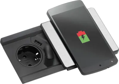 Immagine prodotto di Presa Qi quadrata da incasso con USB A, presa cucina, stazione di ricarica
