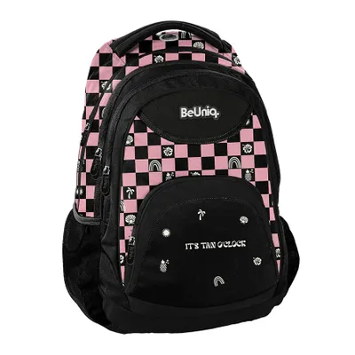 Produktbild von BeUniq Jugend-Schulrucksack für Mädchen Jungen GITTER schwarz - rosa