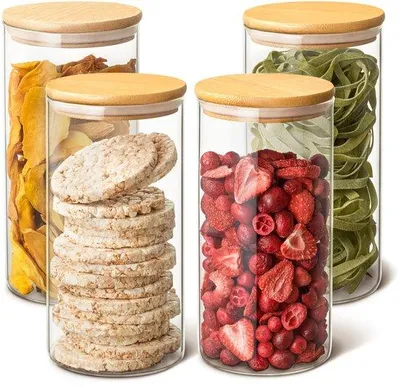 Produktbild von Famanu Vorratsgläser mit Bambusdeckel - Set von 4, 1,2 Liter, luftdicht, spülmaschinenfest