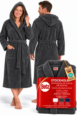 Produktbild von Betz flauschiger Saunamantel mit Kapuze STOCKHOLM Wellness- Hotel- Bademantel Damen Herren Größe - L-XL anthrazit