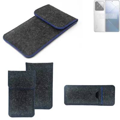 Produktbild von K-S-Trade Handy-Hülle Schutz-Hülle kompatibel mit Xiaomi 14 Pro Filztasche Pouch Tasche Case Sleeve Filzhülle dunkelgrau, blauer Rand