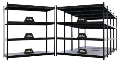 Produktbild von Mega Deal 5x Profi Schwerlastregal HERCULES | HxBxT 200x200x60cm | 4 Stahlplatten-Ebenen | Fachlast 400kg | Schwarz