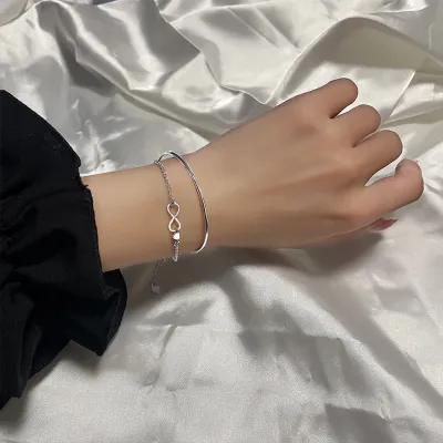 Produktbild von Damen-Armband, doppelschichtig, heller Glanz, Anhänger, ewige Liebe, Galvanisierung, Jubiläums-Souvenir, unvergänglicher Unendlichkeits-Charm-Armband-Armreif für den täglichen Gebrauch