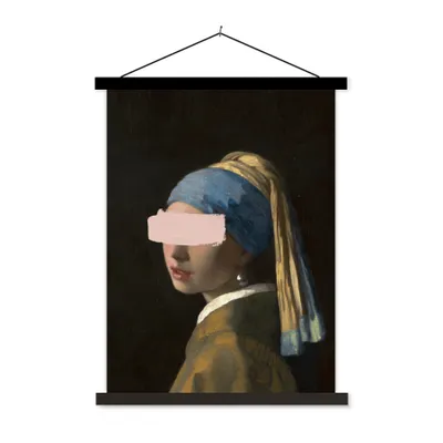 Produktbild von MuchoWow® Textilposter Mädchen mit Perlenohrring - Vermeer - Pastell 120x160 cm mit schwarzem Rahmen - Magnetischer