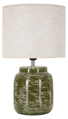 Image de Lampe de table en céramique verte avec abat-jour en tissu