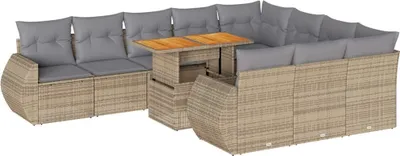 Produktbild von vidaXL 11-tlg. Garten-Sofagarnitur mit Kissen Beige Poly Rattan