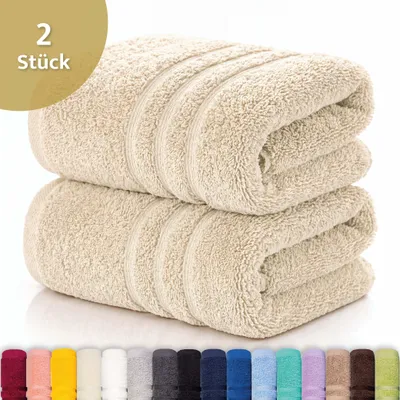 Produktbild von Lavea® 2er Set Duschtuch 70x140 cm, 100% Baumwolle – Weiches Frottee Duschtuch, Badetücher Set für Badezimmer, Frottierserie Elena - Creme