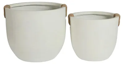 Image de Lot de 2 pots ronds en béton – Jardinières pour intérieur et extérieur – Fabriqués à la main – Style rustique et décoratif – Avec système de drainage – Grande taille