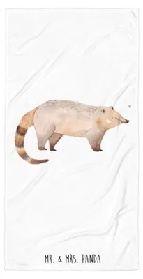 Produktbild von Mr. & Mrs. Panda Strandtuch Nasenbär - Weiß - Geschenk, Rüsselbär, Großes Badehandtuch, Handtuch, Bär, Lustige Sprüche, Nasenbären, Strandlaken, Duschtuch