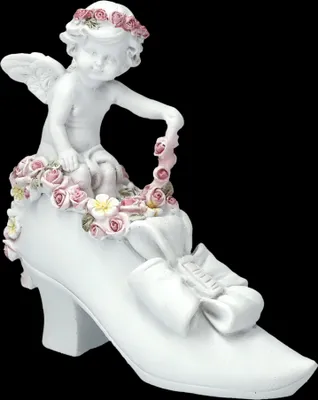 Produktbild von Engel Figur - Putte mit Rosen auf Schuh - Hochzeitsdeko