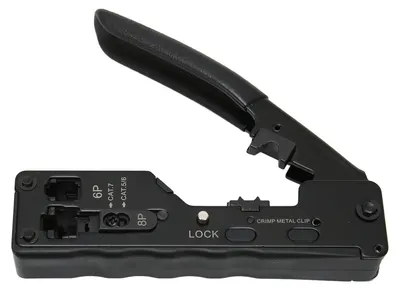 Image de Pince à sertir RJ45 à mode de sertissage réglable et verrouillage de sécurité ; pince à sertir Ethernet antidérapante pour Cat5e, Cat6a et Cat7a